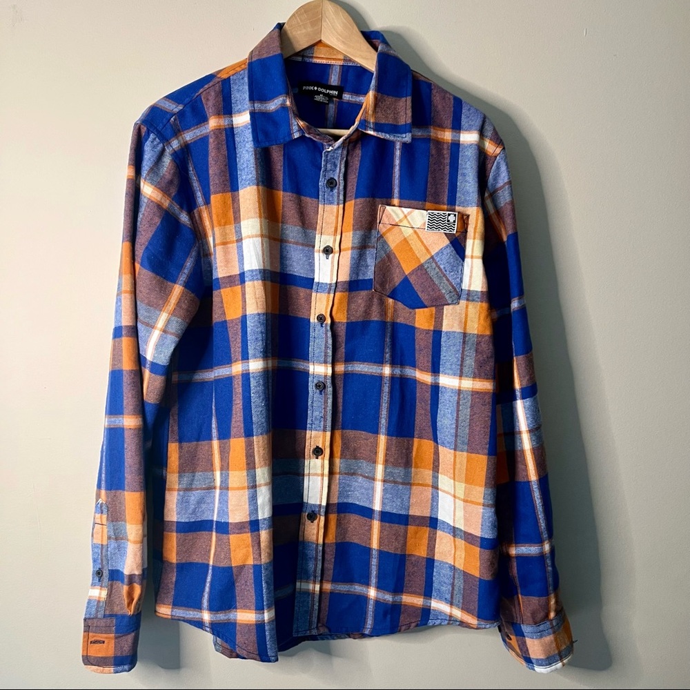 Pink Dolphin Blue & Orange Men’s Flannel Medium